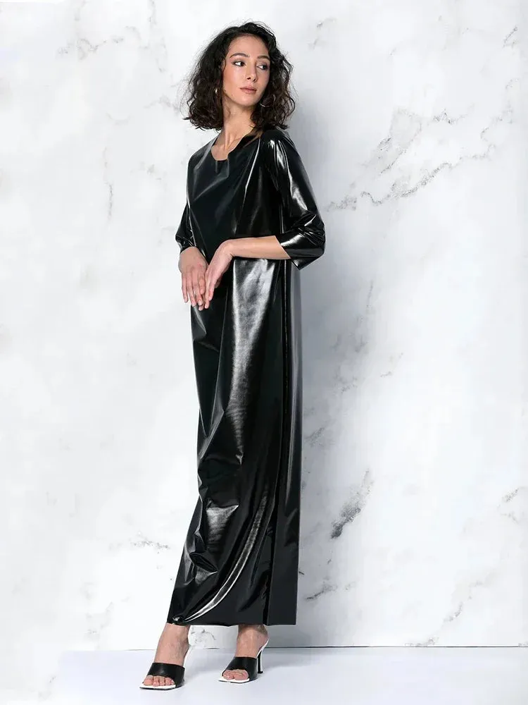Trend4us Women's Glossy Patent Leather Maxi Dress