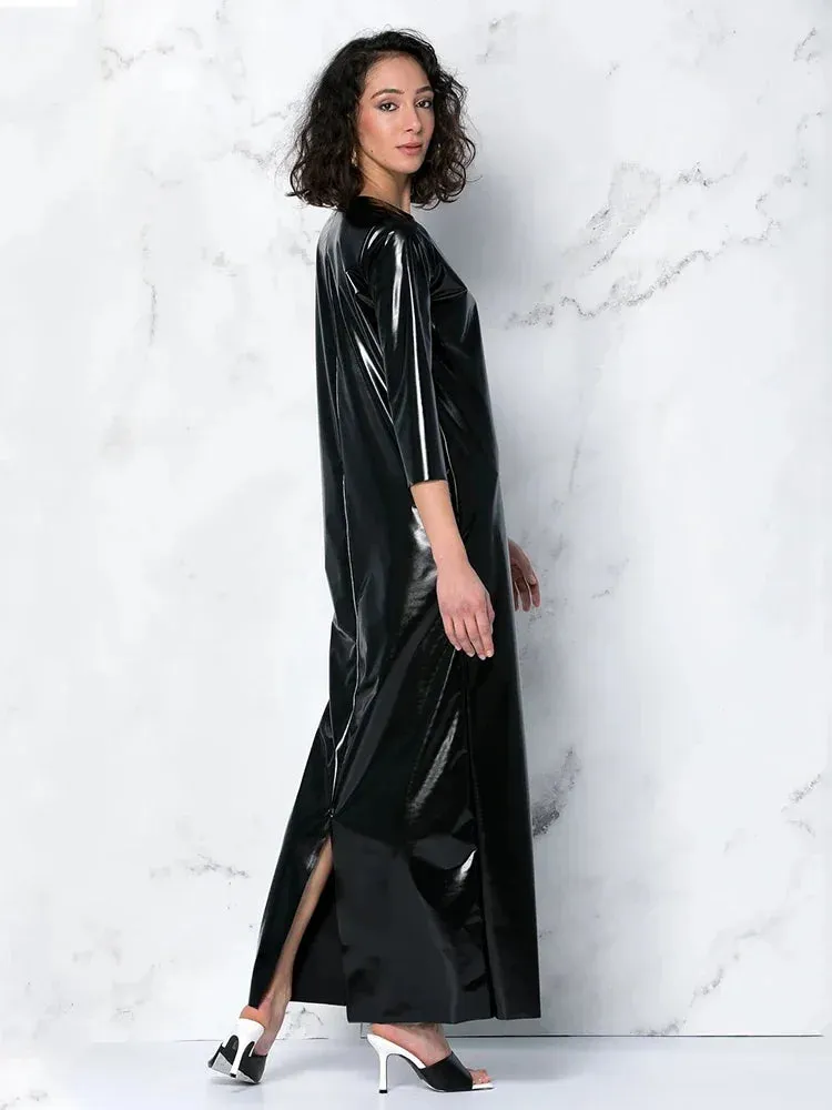 Trend4us Women's Glossy Patent Leather Maxi Dress