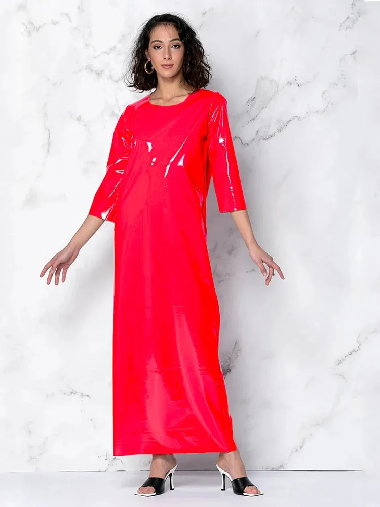 Trend4us Women's Glossy Patent Leather Maxi Dress