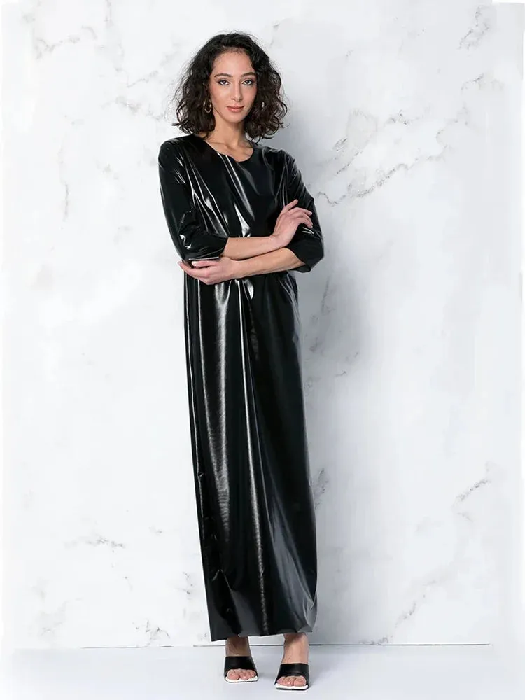Trend4us Women's Glossy Patent Leather Maxi Dress