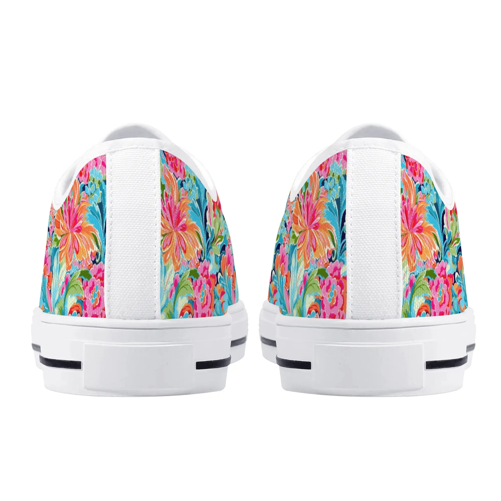 Tropical Radiance: Bursting Summer Blooms in Teal, Orange, and Pink Womens Low Top Canvas Sneakers US5.5 - US12