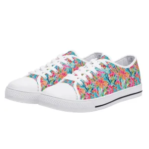 Tropical Radiance: Bursting Summer Blooms in Teal, Orange, and Pink Womens Low Top Canvas Sneakers US5.5 - US12