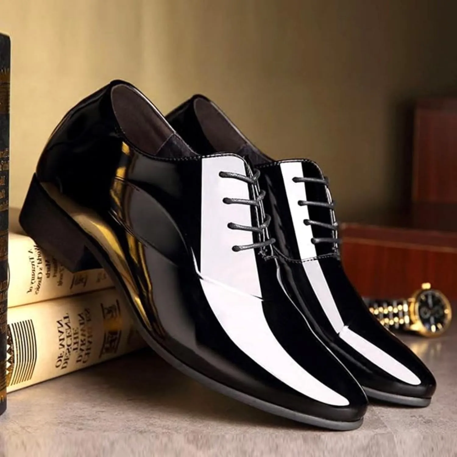 Tuxedo Shoes Patent Leather Wedding Shoes for Men Cap Toe Lace Up Formal Business Oxford Shoes