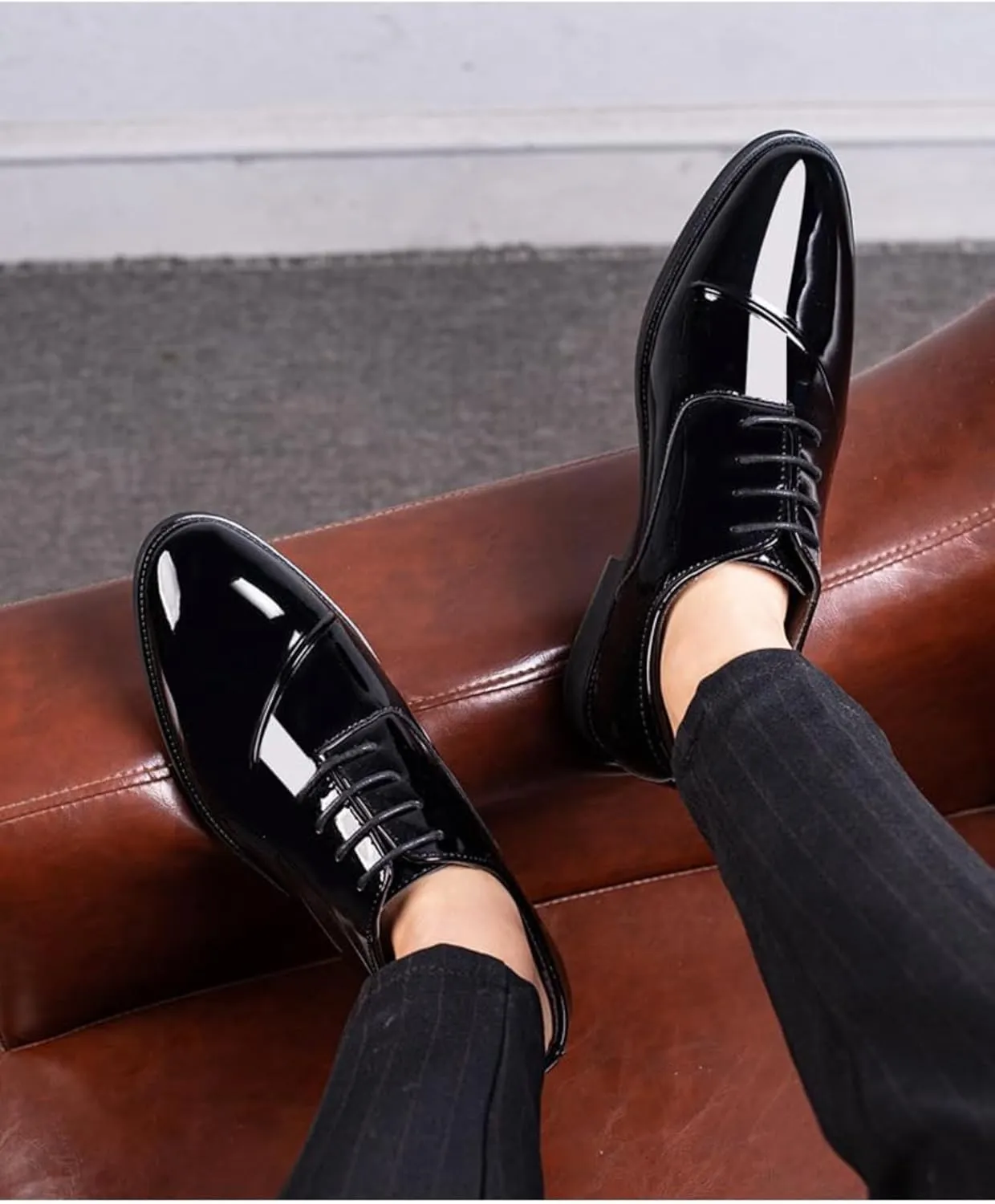 Tuxedo Shoes Patent Leather Wedding Shoes for Men Cap Toe Lace Up Formal Business Oxford Shoes