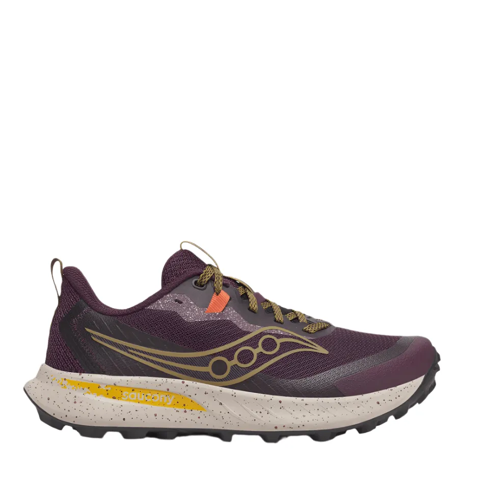 Saucony Women's Peregrine 15 Trail Running Shoes in Wine/Kodiak AW25 Minimalist Non-marking sole