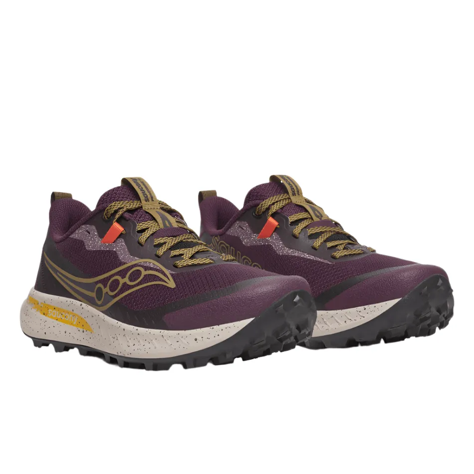 Woven TPU Cage Saucony Women's Peregrine 15 Trail Running Shoes in Wine/Kodiak AW25