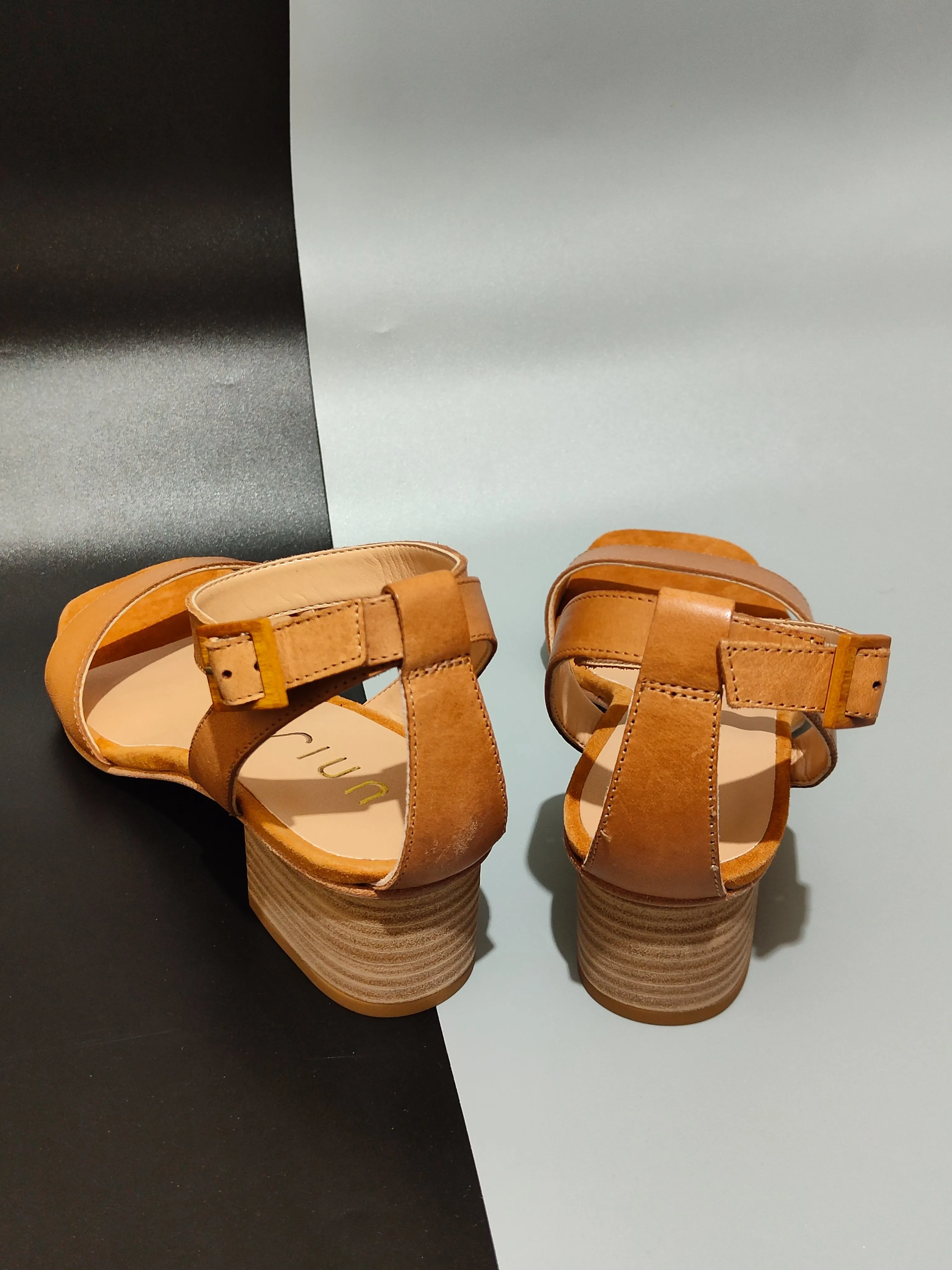 UNISA Wide Heel Leather Sandals in Yellow UK 6.5 / EU 40