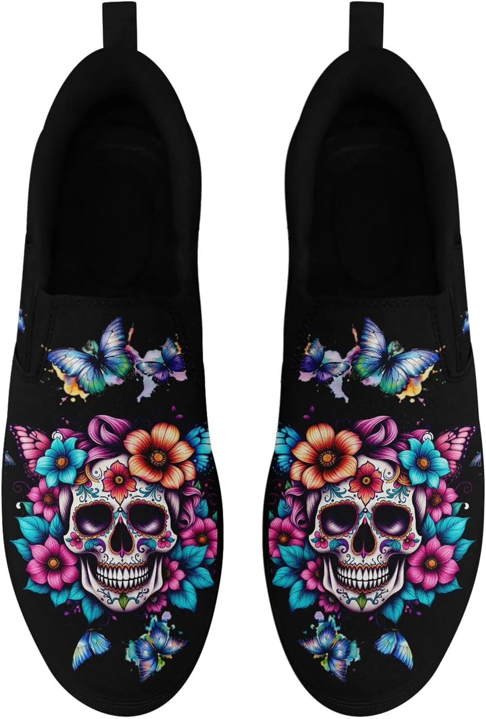 Unisex Skull Slip on Shoes Canvas Sneakers Low Top Casual Shoes Comfortable Non Slip Loafers