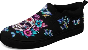 Unisex Skull Slip on Shoes Canvas Sneakers Low Top Casual Shoes Comfortable Non Slip Loafers