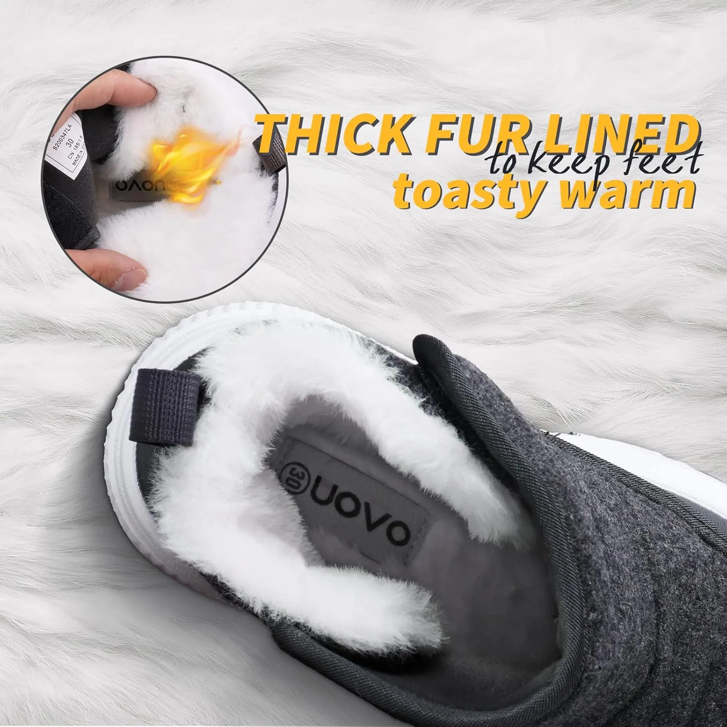 UOVO Boys Snow Boots Winter Waterproof Slip Resistant Fur Lined Outdoor Shoes(Little Kid/Big Kid)