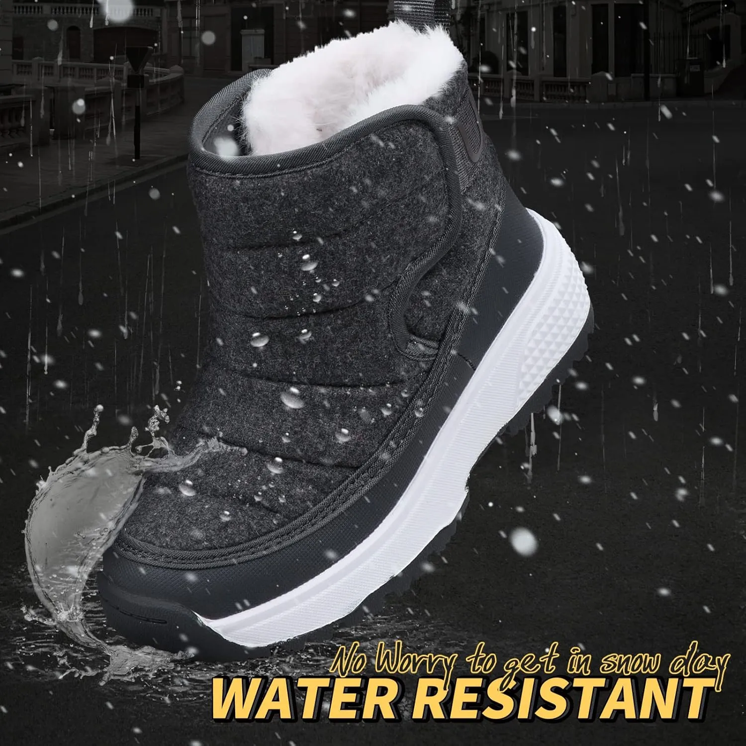 UOVO Boys Snow Boots Winter Waterproof Slip Resistant Fur Lined Outdoor Shoes(Little Kid/Big Kid)