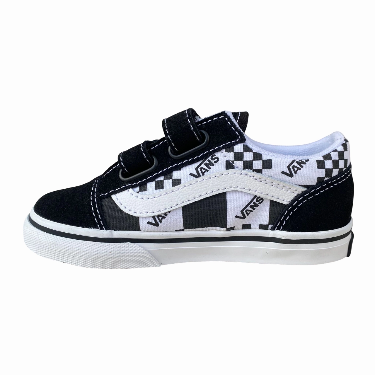 slip - resistant shoes Synthetic Overlay Details Vans scarpa sneakers da bambino con strappo Old Skool V VN0009RC6BT1 logo e quadratini nero-bianco