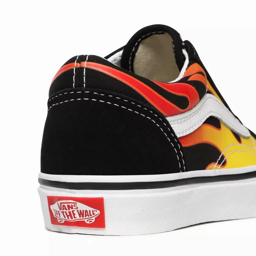 Vans scarpa sneakers da ragazzo Old Skool Flame VN0A5AOAXEY nero bianco fiamme Maximum Flex