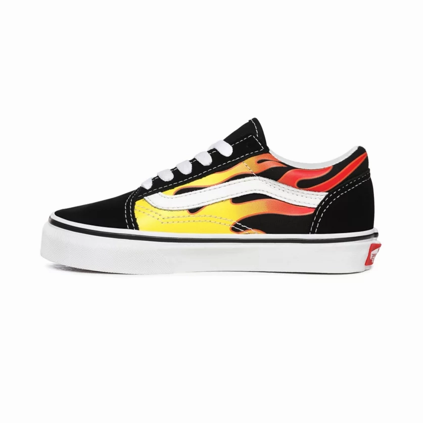 Vans scarpa sneakers da ragazzo Old Skool Flame VN0A5AOAXEY nero bianco fiamme sustainable - feature shoes