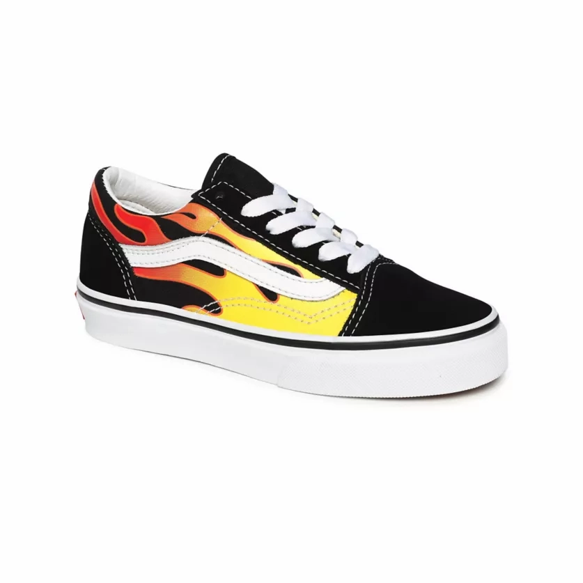 Vans scarpa sneakers da ragazzo Old Skool Flame VN0A5AOAXEY nero bianco fiamme Anti-microbial