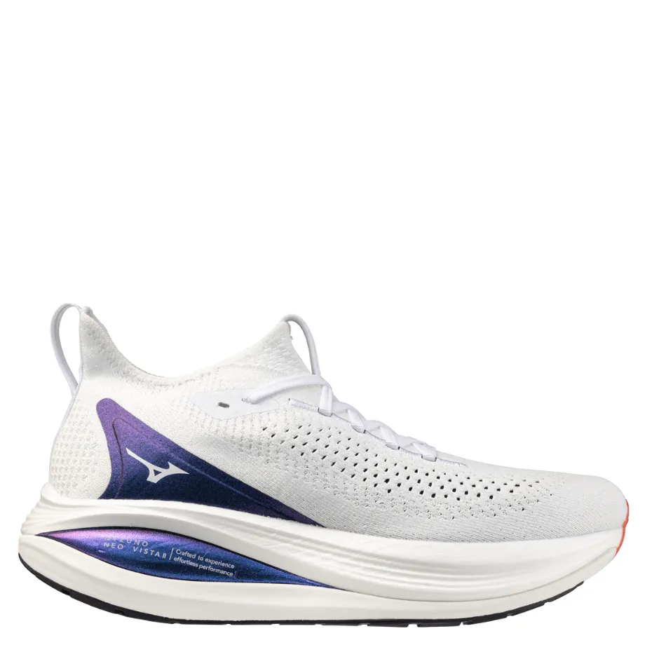 Durable Material Mizuno Men's Neo Vista 2 Running Shoes in White/White/Iris Bloom AW25