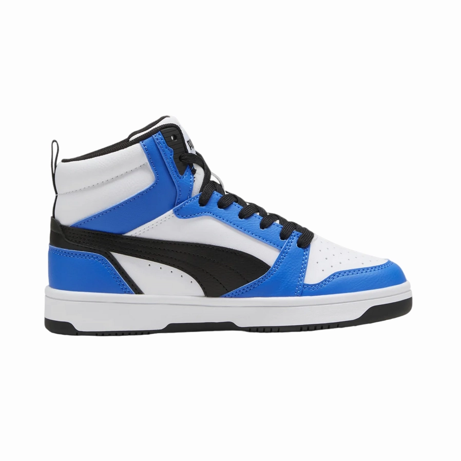 Indoor impact - reduction Puma scarpa sneakers alta da ragazzi Rebound V6 393831-06 bianco-nero-azzurro