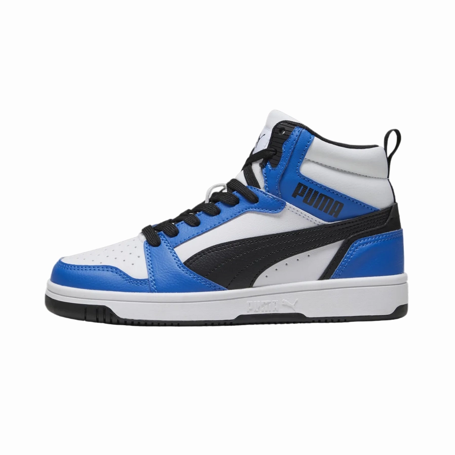 Nano Traction Pods lightweight - upper - feature shoes Puma scarpa sneakers alta da ragazzi Rebound V6 393831-06 bianco-nero-azzurro