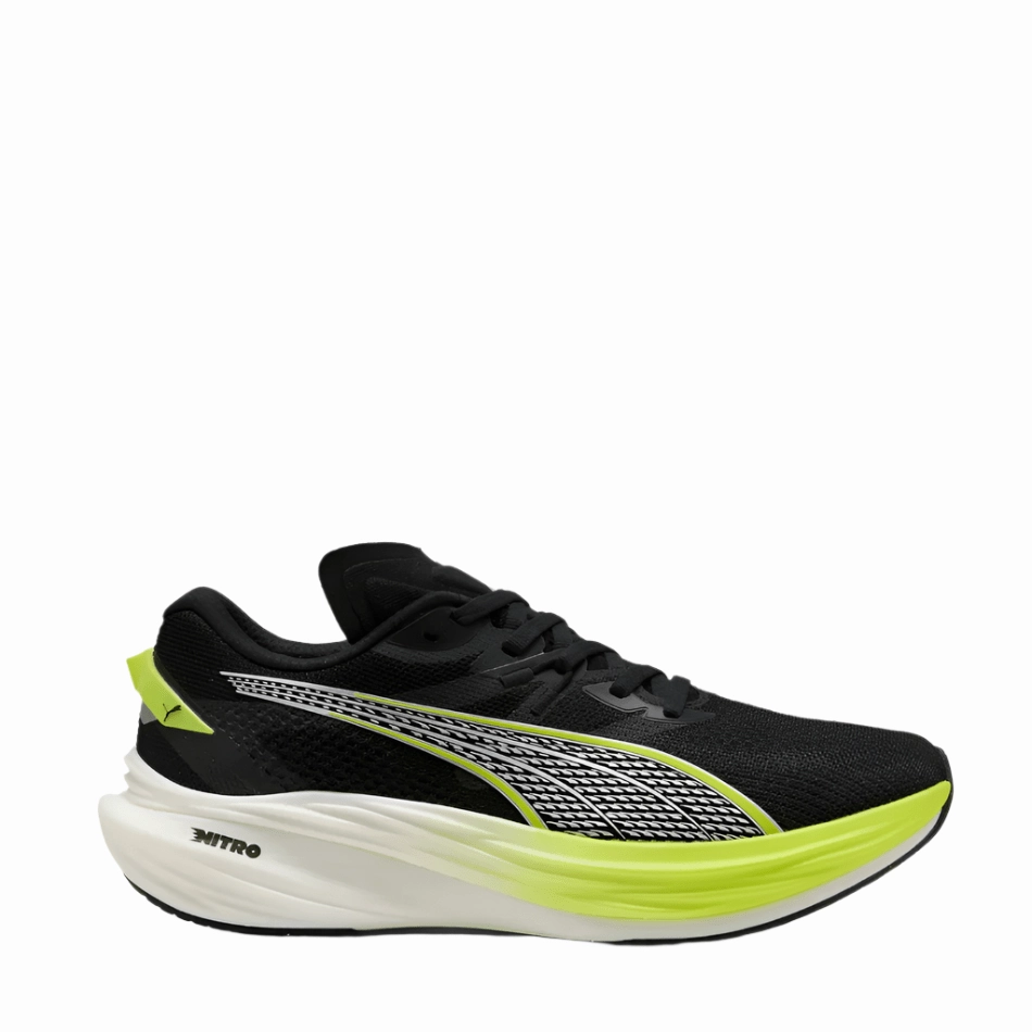 running in forests Puma Men's Deviate Nitro 3 Running Shoes in PUMA Black/Yellow Alert SS25