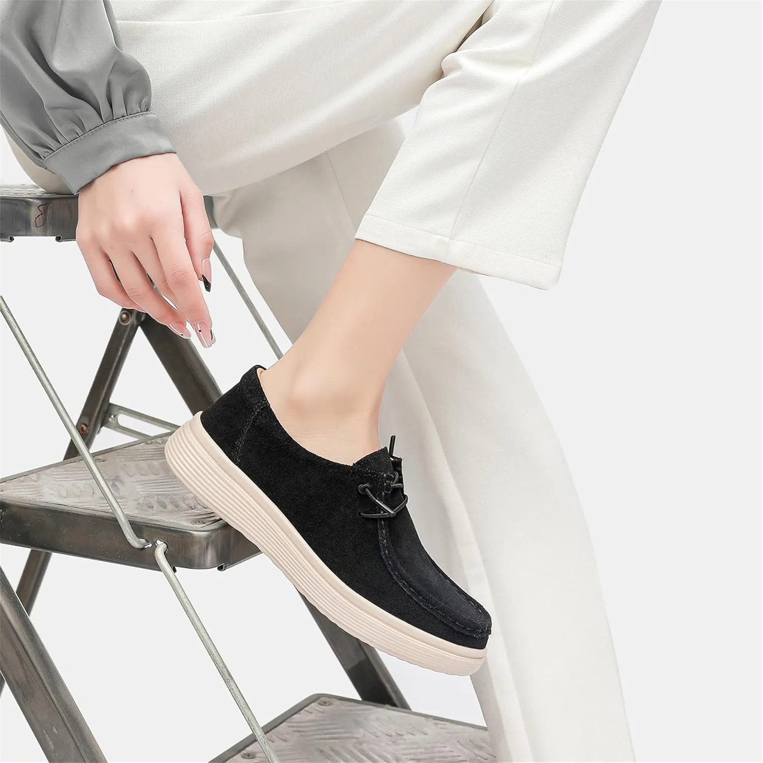 Veroders Women's Suede Wendy Loafers Comfortable Light-Weight Ultralight Boat Canvas Sneakers