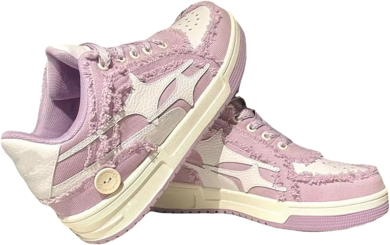Walking Sneakers for Women Platform Canvas Sneaker Y2K Aesthetic Cute Star Comfortable Fashion Lace Up