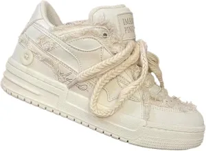 Walking Sneakers for Women Platform Canvas Sneaker Y2K Aesthetic Cute Star Comfortable Fashion Lace Up