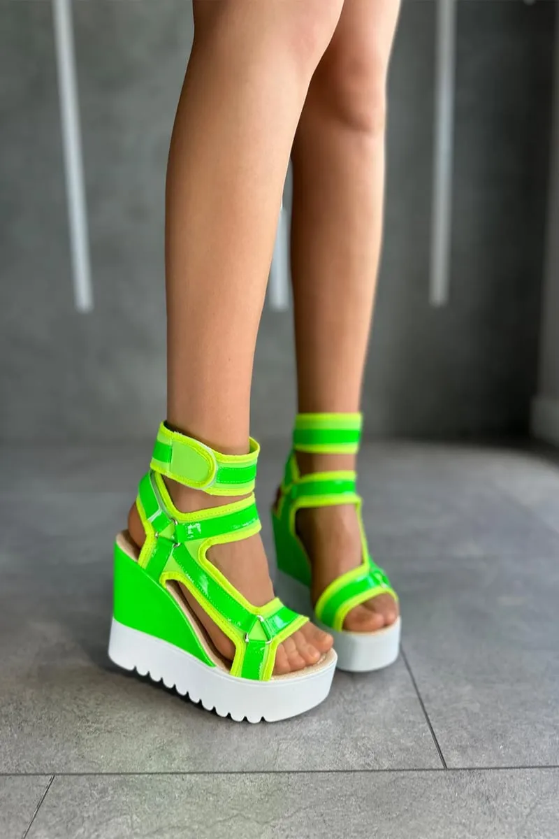 Wedge Heeled Green Sports Sandals