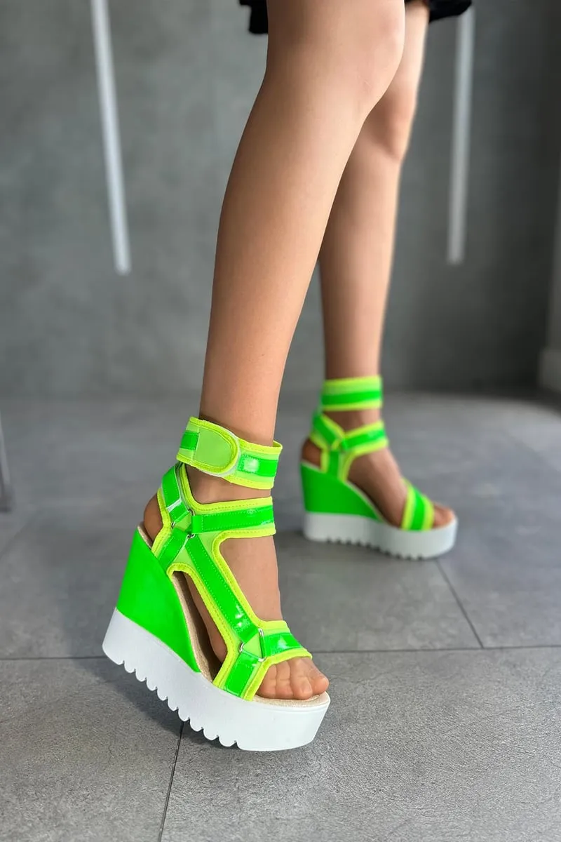Wedge Heeled Green Sports Sandals