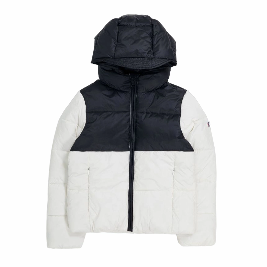 Champion Giubbotto con cappuccio da ragazzo 404832 WW036 bianco-nero Street Comfort