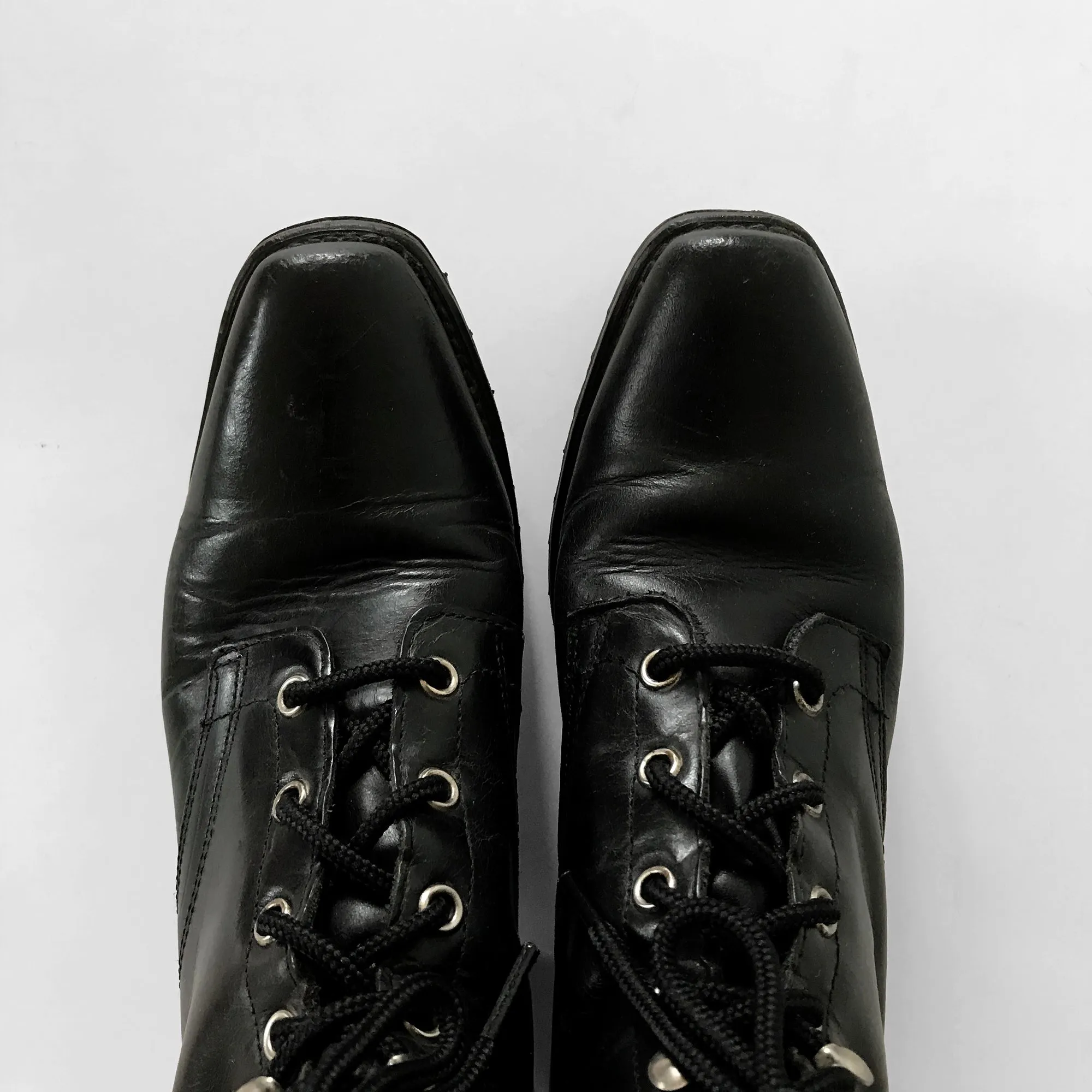Well-Worn Black Leather Lace-Up Combat-Style Military-Style Boots