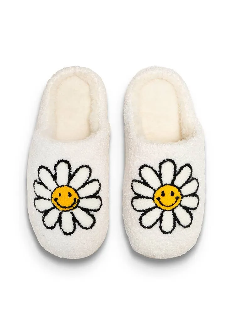 White Smiling Daisies Slippers