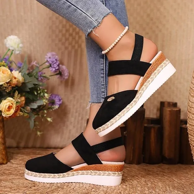 Wide Closed Toe Sandals for Women,Espadrille Wedge Sandals for Women Dressy Summer Comfortable Anti Slip Beach Casual Shoes