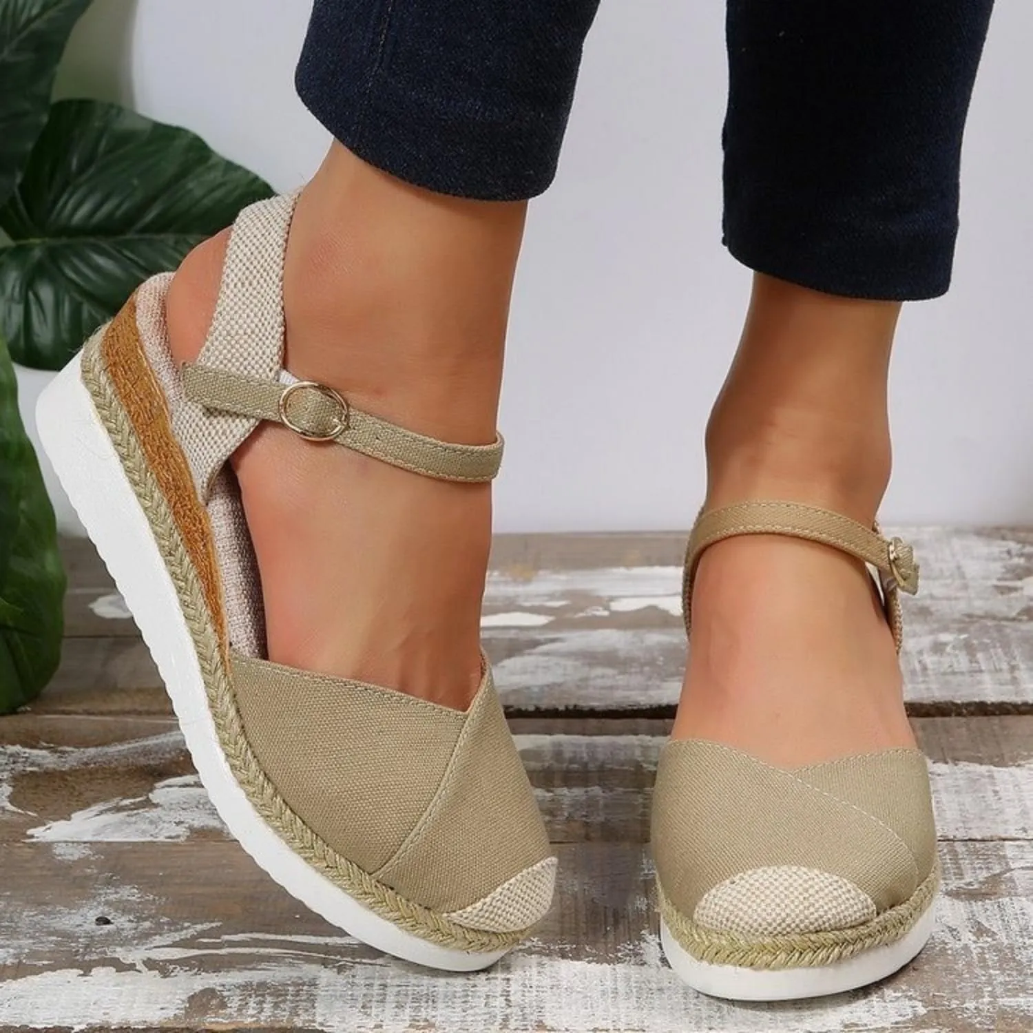 Wide Closed Toe Sandals for Women,Espadrille Wedge Sandals for Women Dressy Summer Comfortable Anti Slip Beach Casual Shoes
