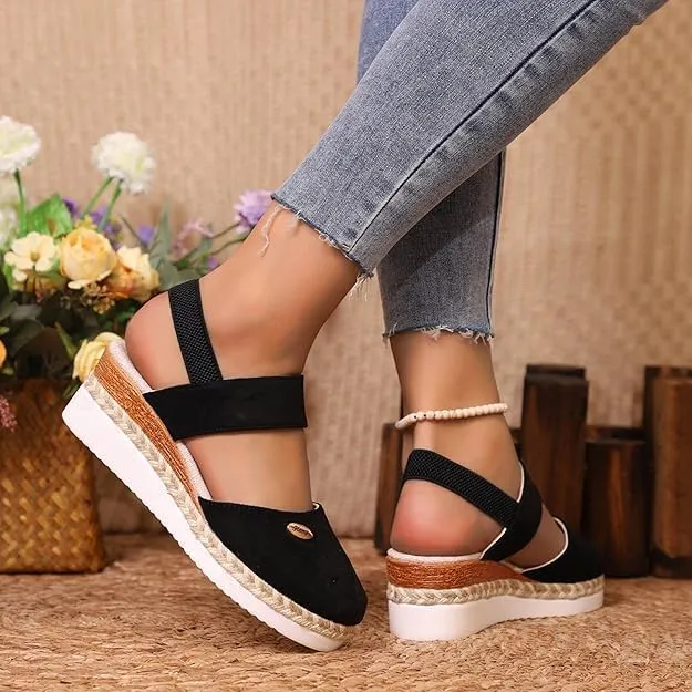Wide Closed Toe Sandals for Women,Espadrille Wedge Sandals for Women Dressy Summer Comfortable Anti Slip Beach Casual Shoes