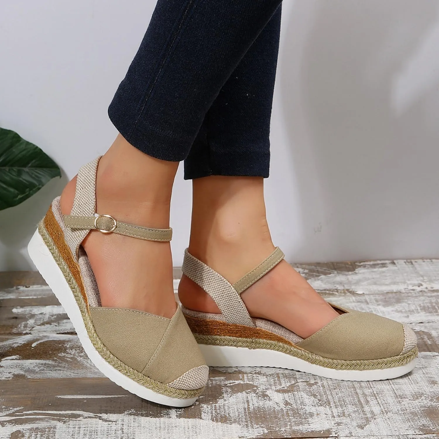 Wide Closed Toe Sandals for Women,Espadrille Wedge Sandals for Women Dressy Summer Comfortable Anti Slip Beach Casual Shoes