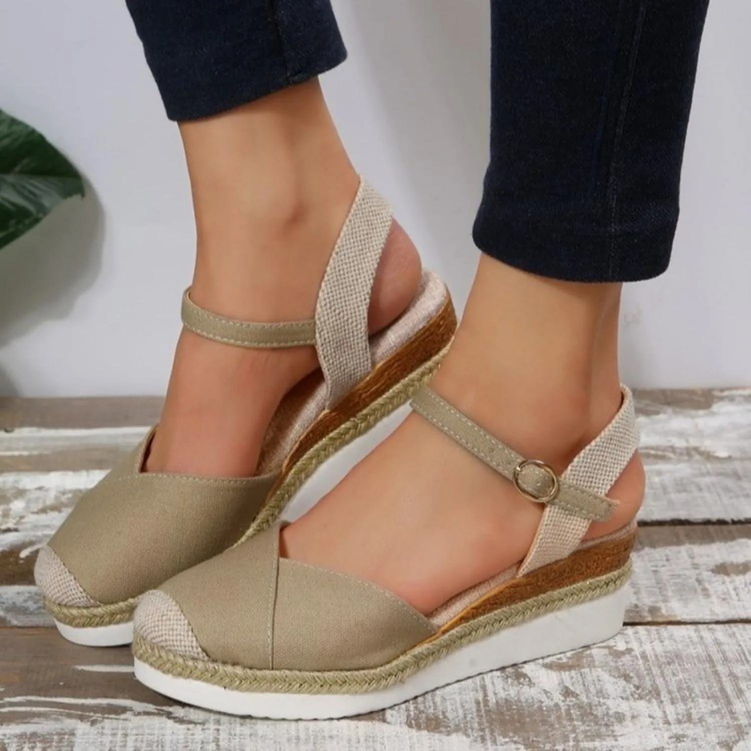 Wide Closed Toe Sandals for Women,Espadrille Wedge Sandals for Women Dressy Summer Comfortable Anti Slip Beach Casual Shoes