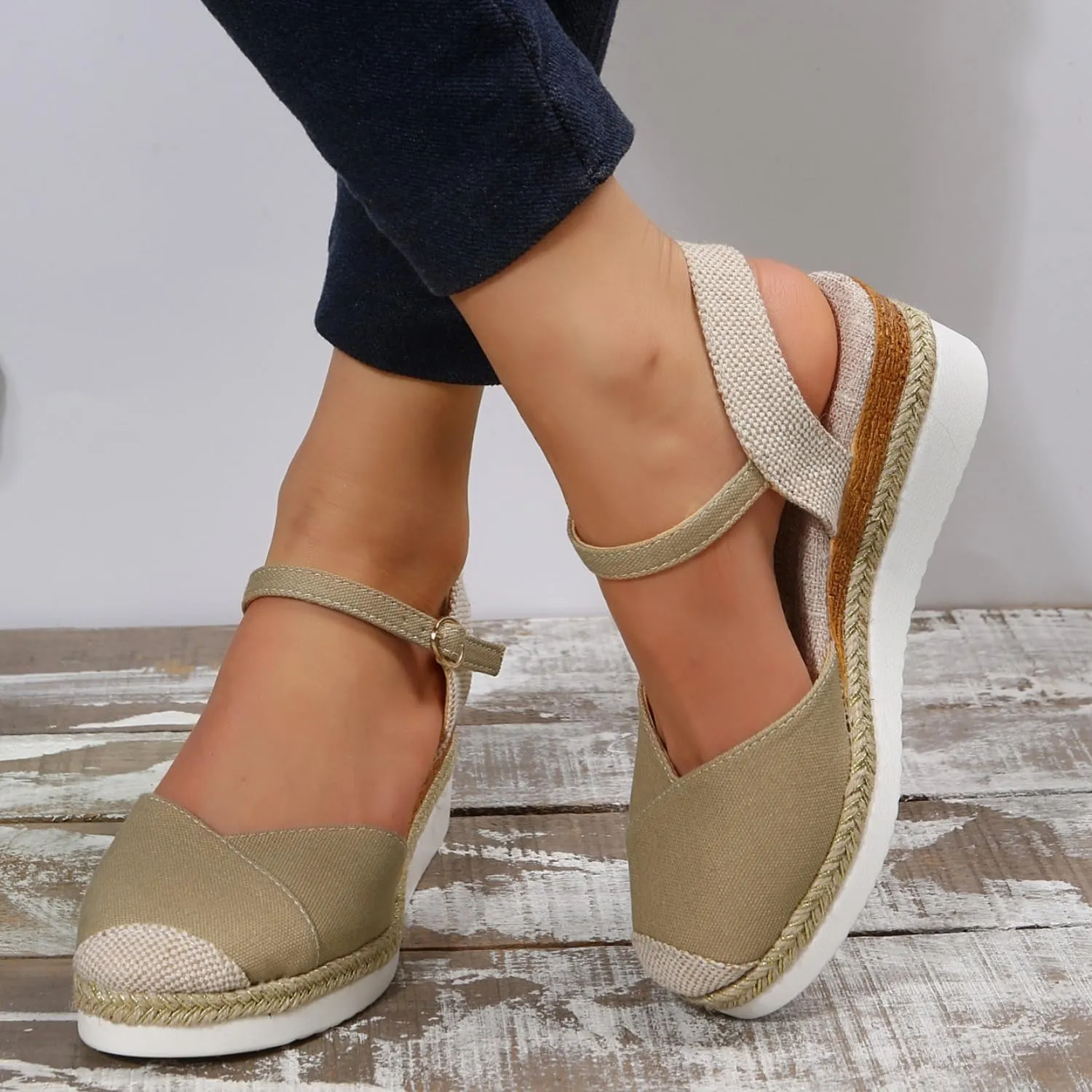 Wide Closed Toe Sandals for Women,Espadrille Wedge Sandals for Women Dressy Summer Comfortable Anti Slip Beach Casual Shoes