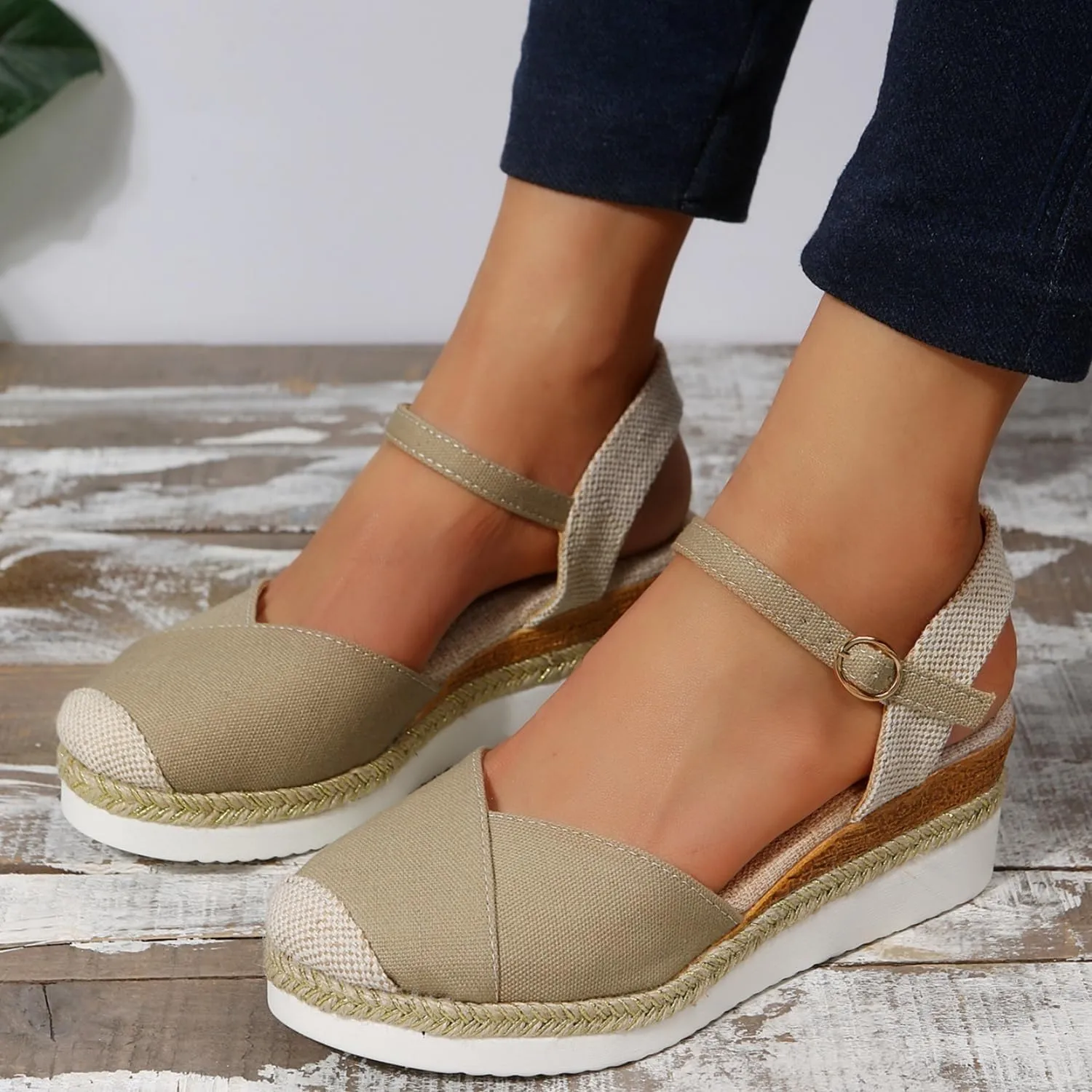 Wide Closed Toe Sandals for Women,Espadrille Wedge Sandals for Women Dressy Summer Comfortable Anti Slip Beach Casual Shoes