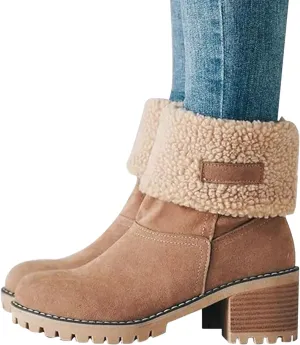 Winter Boots For Women Comfortable Slip On Mid Chunky Heel Suede Warm Snow Ankle Boots Outdoor Shoes Horseback Riding Boots for Women Calf High Size7