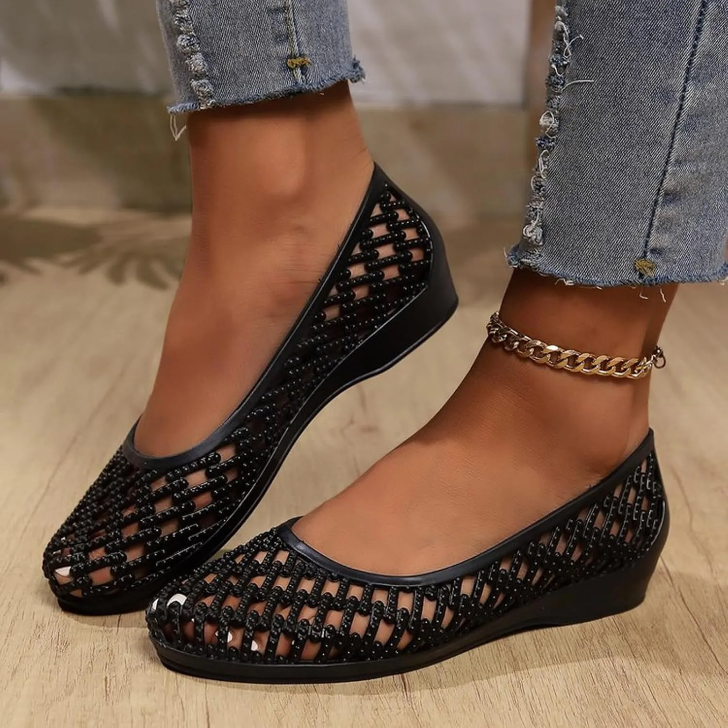 Women Casual Shoes Fashionable New Pattern Solid Color Simple Hollow Wedge Comfortable and Casual Shoes for Teen Girls