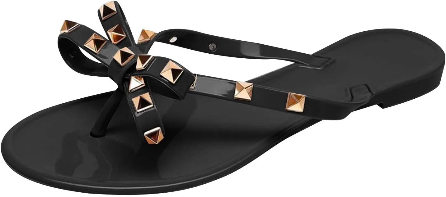 Women Flip Flops Thong Sandals with Bow Summer Bowtie Flat Beach Rain Shoes Flip Flops Slipper Women Shoes