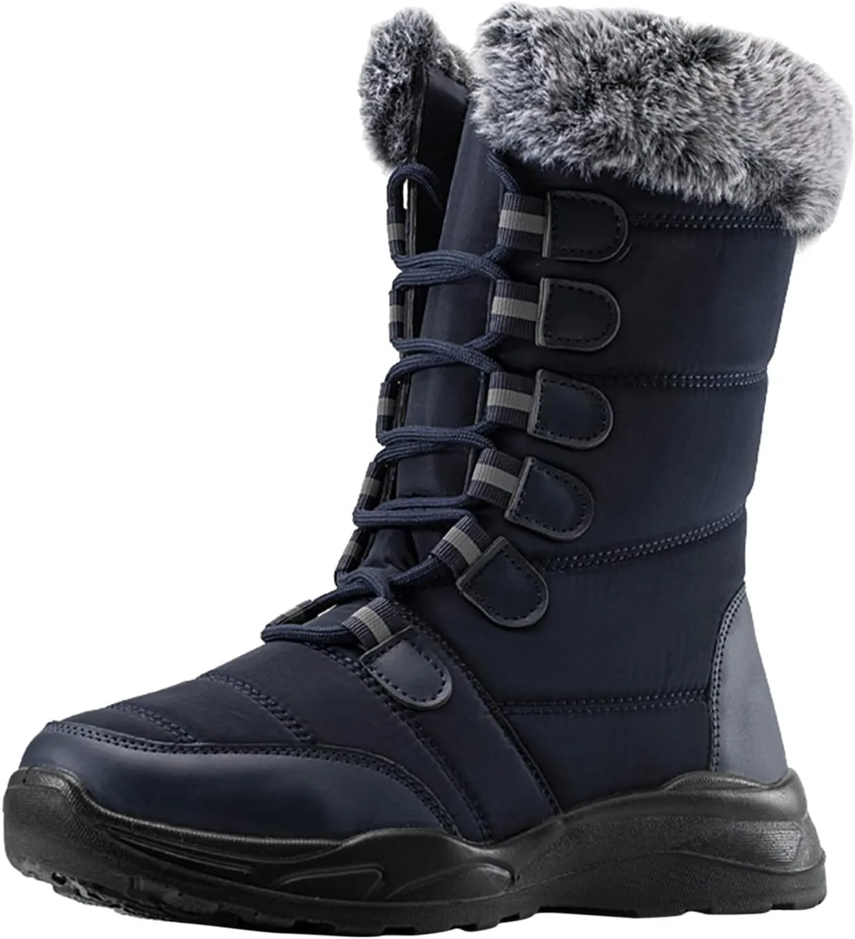Women Men Snow Boots Round Toe Water Proof Flat Heel Warm Winter Lace Up Solid Color Mid Womens Low Winter Snow Boots (Blue, 8)