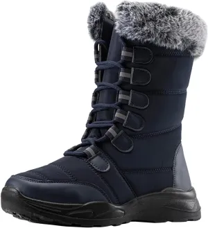 Women Men Snow Boots Round Toe Water Proof Flat Heel Warm Winter Lace Up Solid Color Mid Womens Low Winter Snow Boots (Blue, 8)