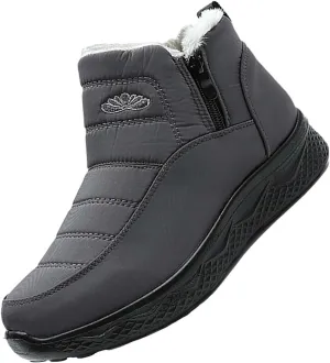 Women Men Winter Snow Boots Half Zipper Ankle Booties Warm Fur Lined Waterproof Insulated Slip On Outdoor Shoes