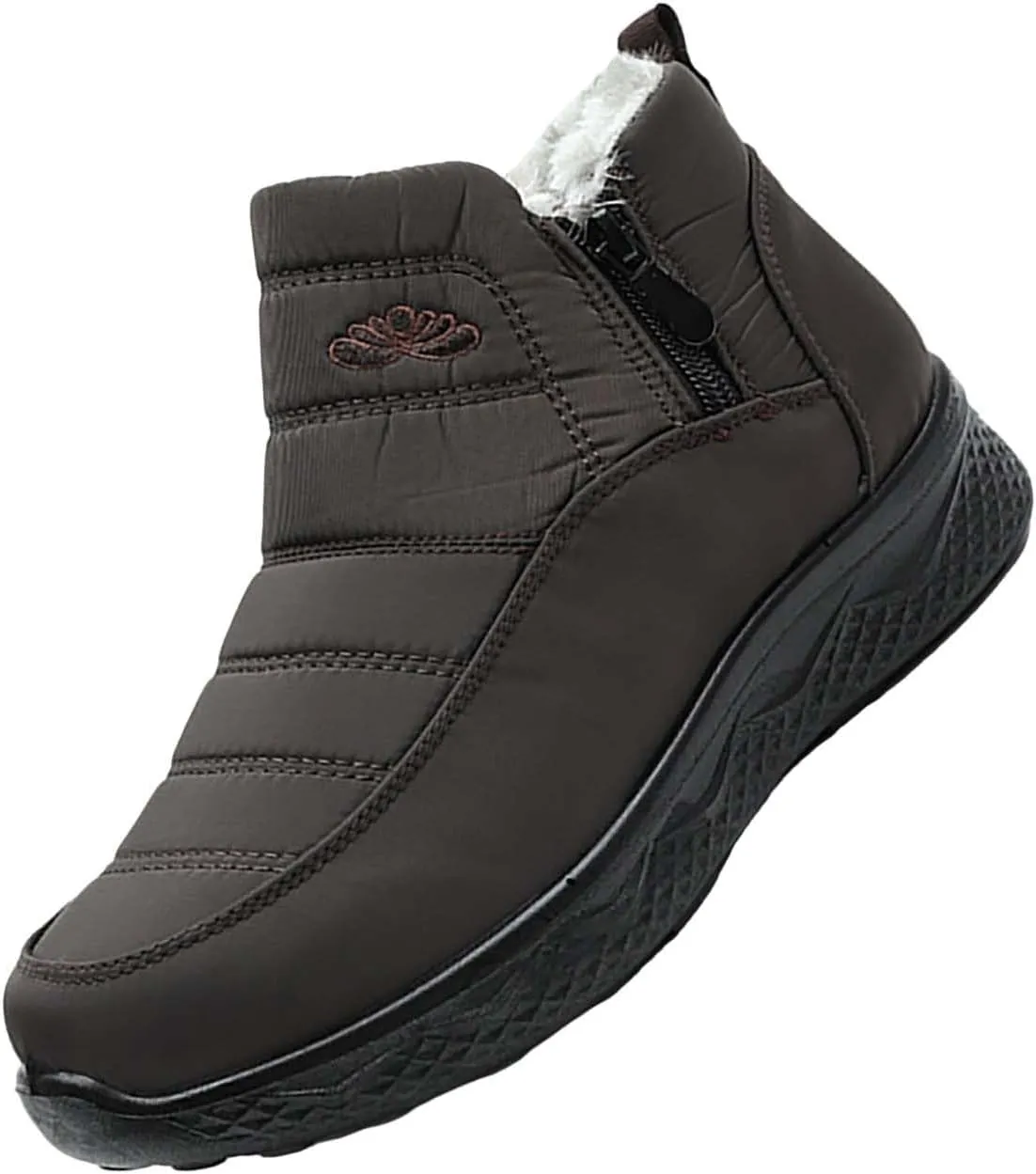 Women Men Winter Snow Boots Half Zipper Ankle Booties Warm Fur Lined Waterproof Insulated Slip On Outdoor Shoes