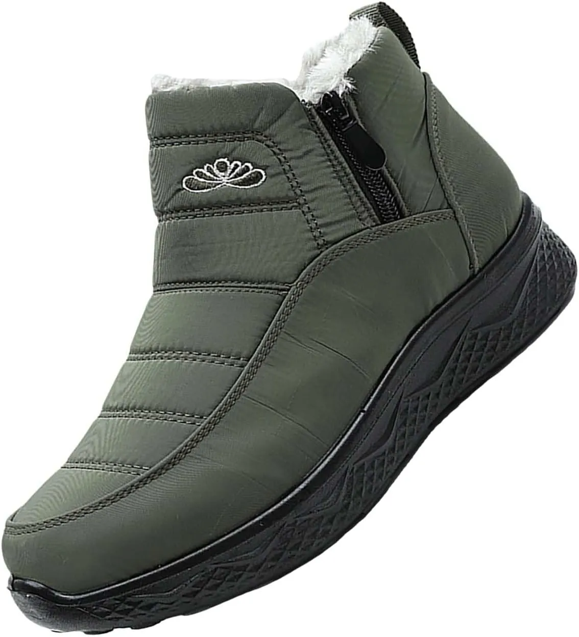 Women Men Winter Snow Boots Half Zipper Ankle Booties Warm Fur Lined Waterproof Insulated Slip On Outdoor Shoes