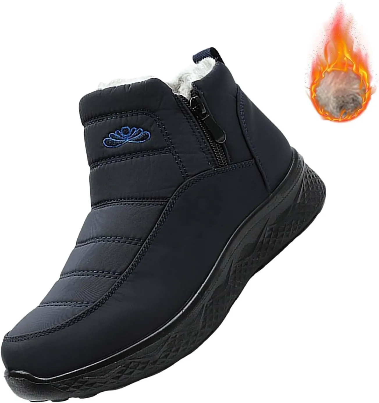 Women Men Winter Snow Boots Half Zipper Ankle Booties Warm Fur Lined Waterproof Insulated Slip On Outdoor Shoes