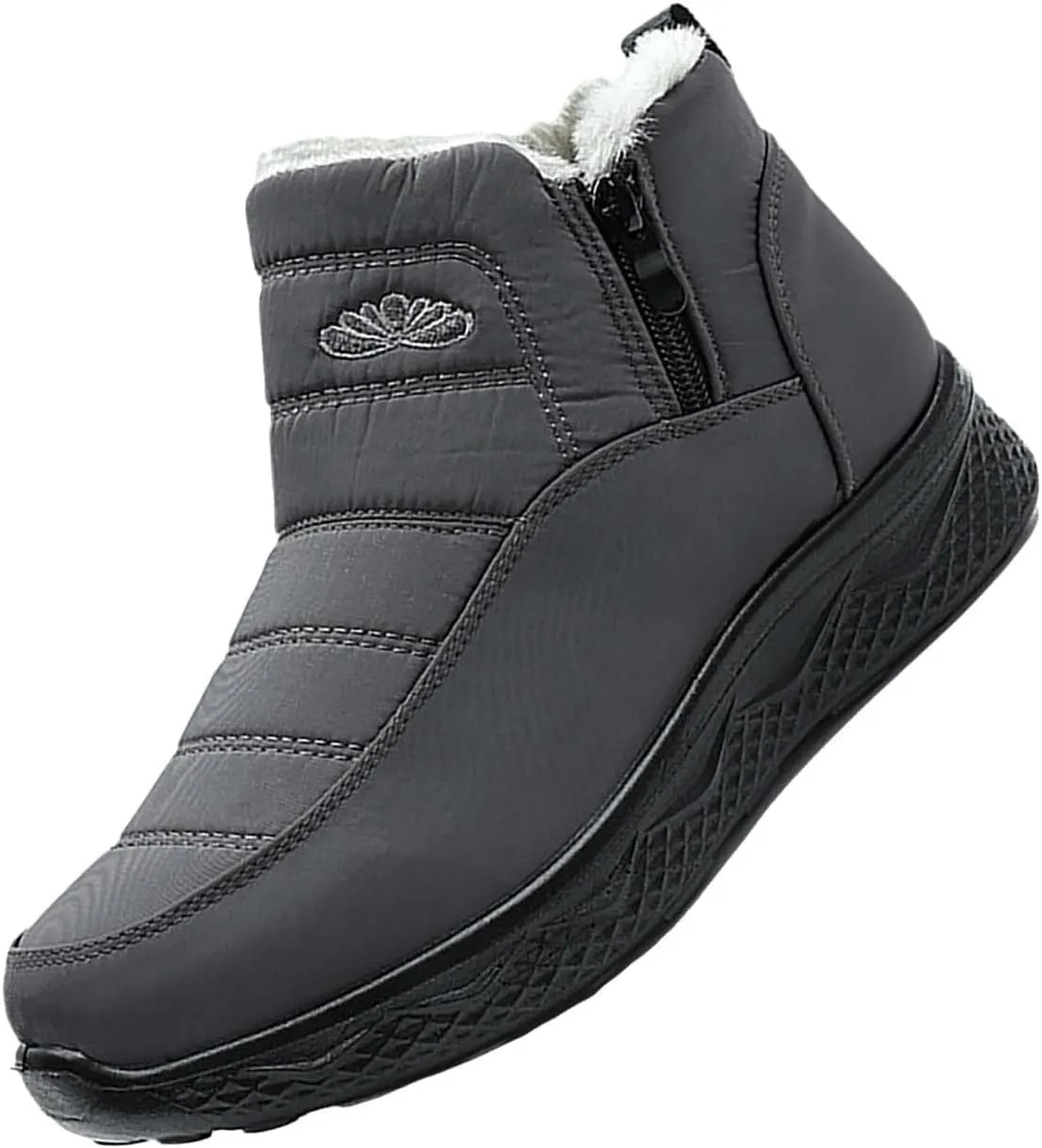 Women Men Winter Snow Boots Half Zipper Ankle Booties Warm Fur Lined Waterproof Insulated Slip On Outdoor Shoes