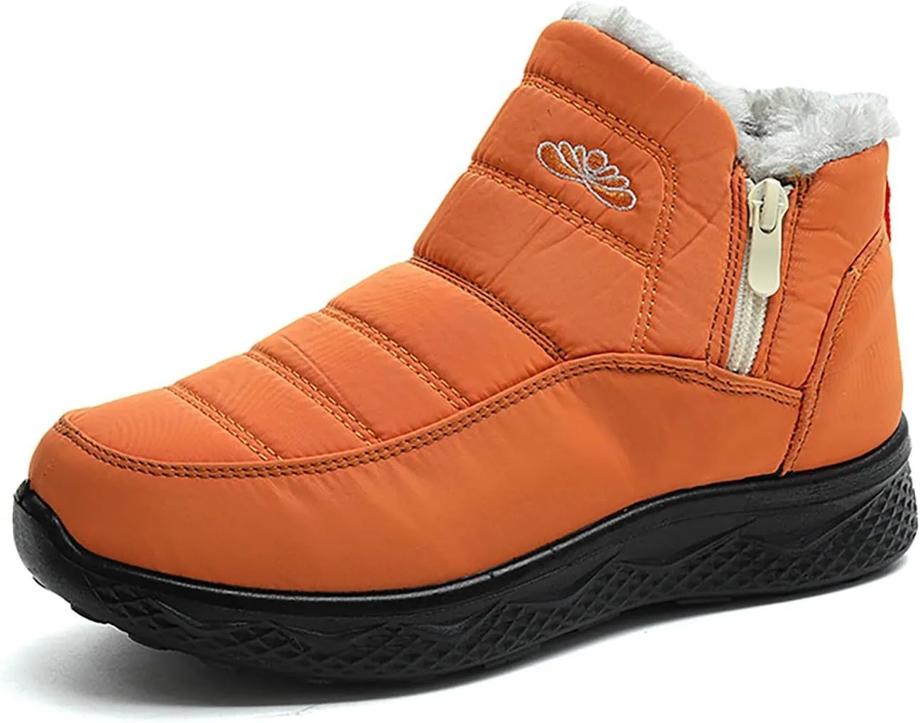 Women Men Winter Snow Boots Half Zipper Ankle Booties Warm Fur Lined Waterproof Insulated Slip On Outdoor Shoes