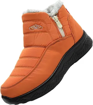 Women Men Winter Snow Boots Half Zipper Ankle Booties Warm Fur Lined Waterproof Insulated Slip On Outdoor Shoes